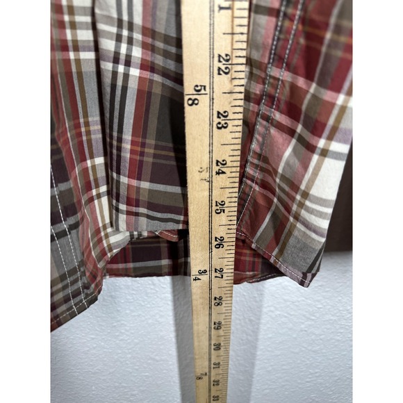 Eddie Bauer Shirt Mens Small Red Brown Plaid Button Front Long Sleeve Cotton - Picture 5 of 6